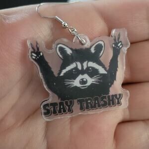 "Stay Trashy" acrylic raccoon earrings